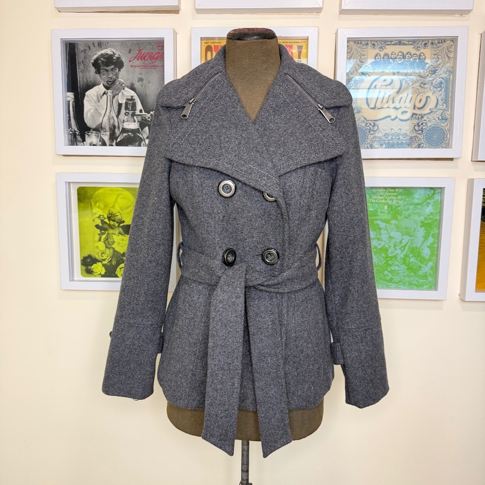 Y2K Grey Wool Belted Peacoat – Classic / Dark Academia 🩶🖤